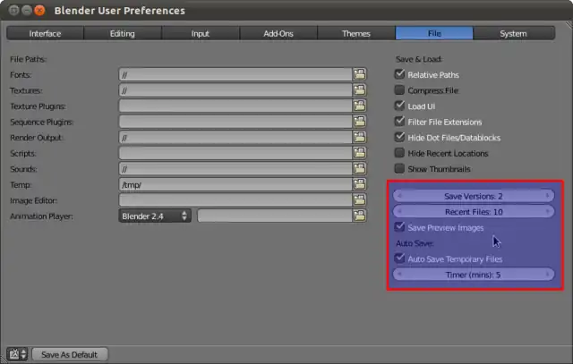Blender User Preferences - Auto Save