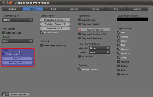 Blender User Preferences - Undo