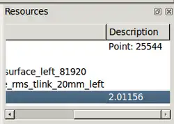 A close up of the brain-view2 interface showing the index for a point on the surface mesh recently selected, and the value of the overlayed statistic at that point (in this case, cortical thickness)