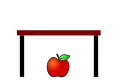 Bild 2) Der Apfel liegt unter dem Tisch.