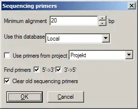Sequencing primers dialog