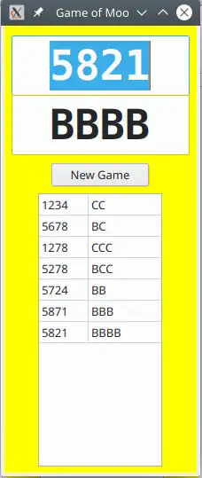 Gambas program for the game of Moo, running