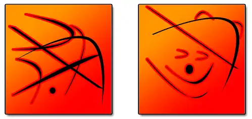 Figure 11: An abstract picture vs. a smiling Knut with a baseball cap