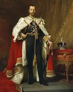 portrait painting of King George V wearing a fur cape
