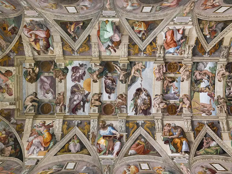 The iconic ceiling of the Sistine Chapel.