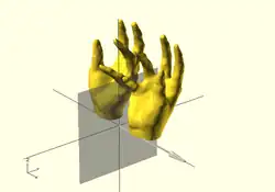 hand(); // original mirror([1,0,0]) hand();