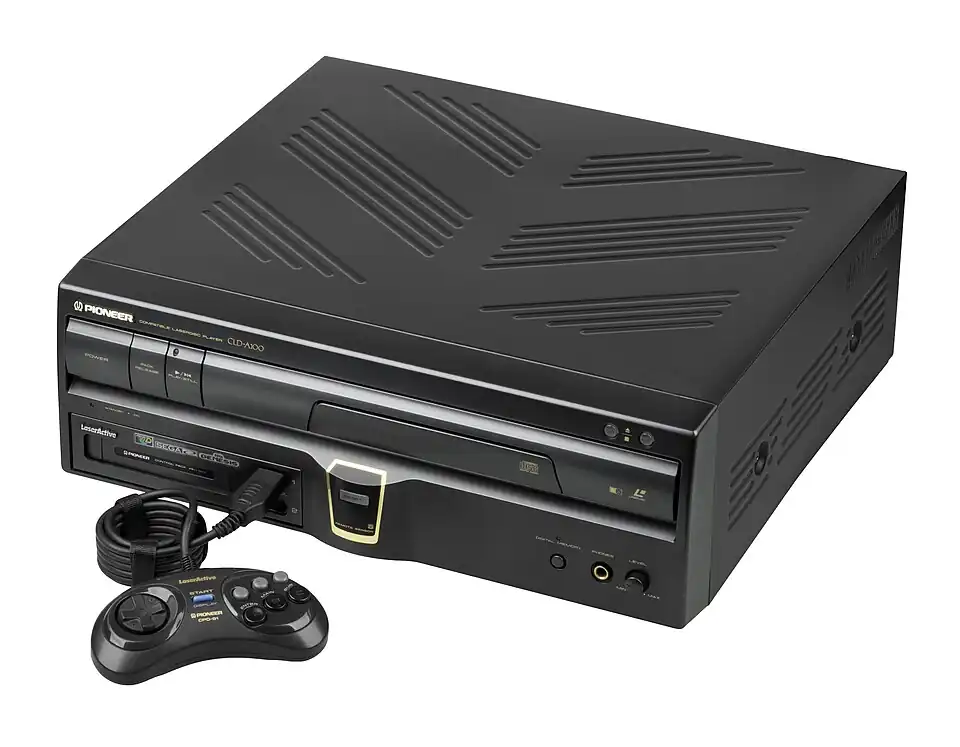 The Pioneer LaserActive with a Sega Genesis module and branded Genesis controller.