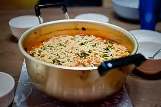 Instant noodles prepared in a pot