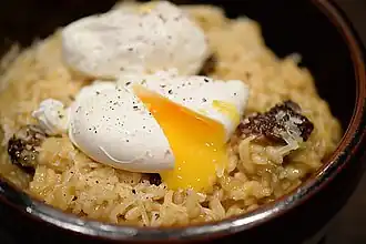 Poached egg on rice