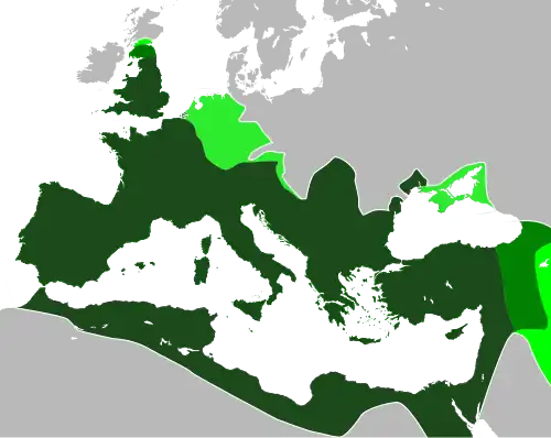 Map of territory claimed by the Roman Empire. (Colored green)