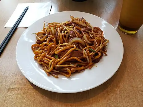 a plate of udon noodles