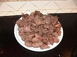 Beef that has been browned (but not cooked all the way through)