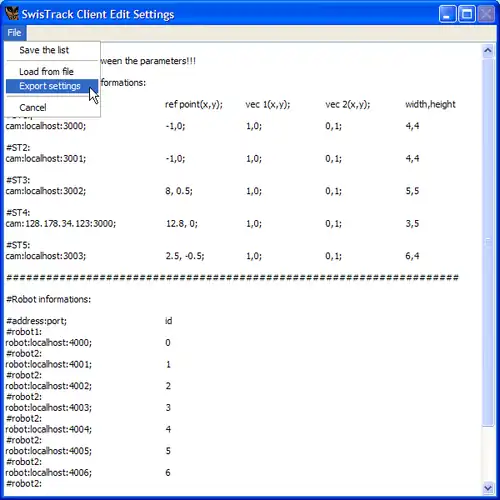 SwisTrack Multi-Camera Client "edit" window
