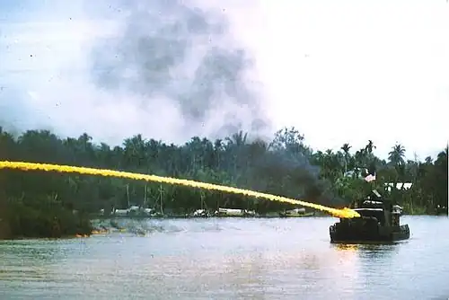 Riverboat shooting napalm