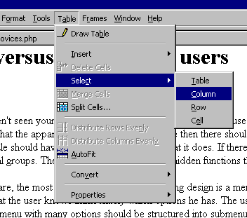 Hierarchical drop down menu