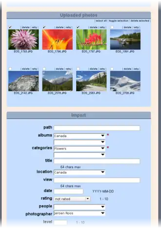 The photos to be imported have been 'ticked'