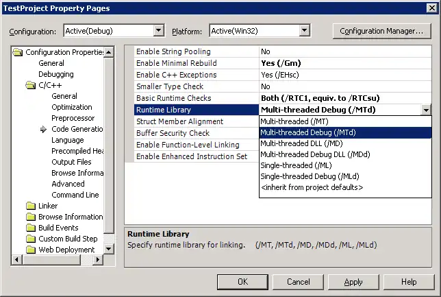 selection of run-time library