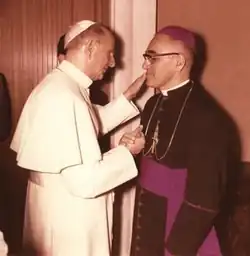 Image 14Pope Paul VI and Salvadoran cleric Oscar Romero (now St Oscar Romero) (from History of Latin America)
