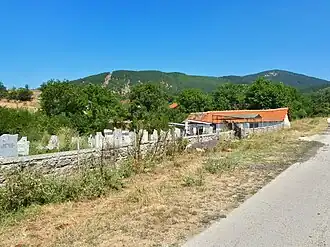 The village cemetery at the entrance to the village