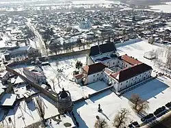 Aerial view of Letychiv Castle and Dominican convent