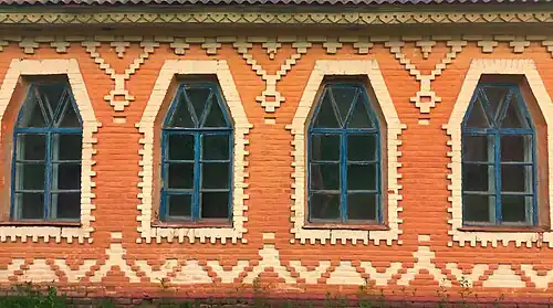 Fragment of the façade of the school in Brahyntsi