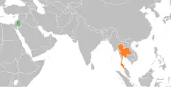 Map indicating locations of Palestine and Thailand