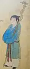 Ming dynasty portrait of a person wearing white trousers and blue top