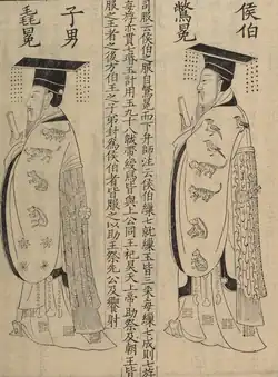Bimian (鷩冕) and Cuimian (毳冕) ceremonial robes of regional lords (侯伯) and eldest son (of nobility) (子男).