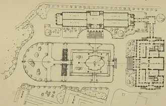 Plans for Seokjojeon. Main building to the right, West Wing on top, and fountain in center (1938)