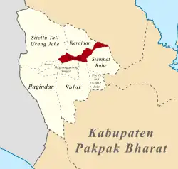 Location map of Tinada district in Pakpak Bharat Regency