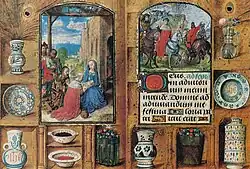 Various vessels in the border of an illuminated book of hours for Engelbert of Nassau, Flemish artist, 1470s