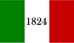 The Alamo Flag, a charged vertical triband.