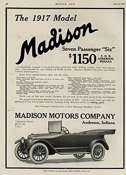 1916 advertisement for the 1917 Madison in Motor Age Magazine