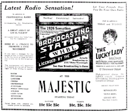 May 1926 advertisement promoting WHBL's theater broadcasts at La Crosse, Wisconsin[11]