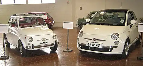 The old (1966) and new 500. The new 500 is 0.5 m (20 in) longer than the old one