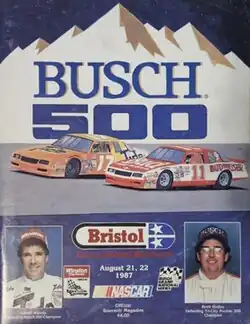 The 1987 Busch 500 program cover, featuring Darrell Waltrip and Terry Labonte.