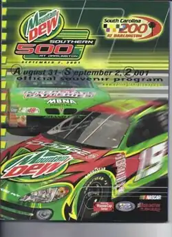 2001 Southern 500 program cover