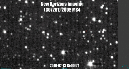 Máni imaged by the New Horizons spacecraft in July 2016, from a distance of 15.3&nbsp;AU (2.3&nbsp;billion&nbsp;km; 1.4&nbsp;billion&nbsp;mi)