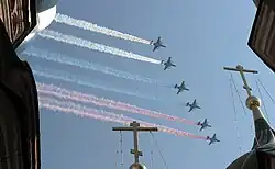(2010) Russian flag presented by Su-25s during the Victory Day Parade commemorating the 65th anniversary of the defeat of Nazi Germany.