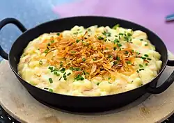 Käsespätzle (cheese Spätzle), Spätzle with cheese and onions