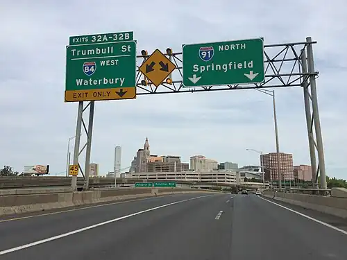 I-91 north at exit&nbsp;32 (I-84 west) in Hartford, Connecticut
