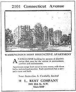 1928 newspaper ad for 2101 Connecticut Avenue