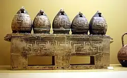 Image 26Geometric-style box in the shape of a barn. On display in the Ancient Agora Museum in Athens, housed in the Stoa of Attalus. From early geometric cremation burial of a wealthy pregnant woman, 850 BC. (from Greek Dark Ages)