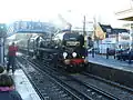 SR Merchant Navy Class 35028 Clan Line passing through Cosham railway station