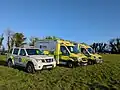 4x4 Nissan Pathfinder ambulance and two Mercedes-Benz Sprinter ambulances.