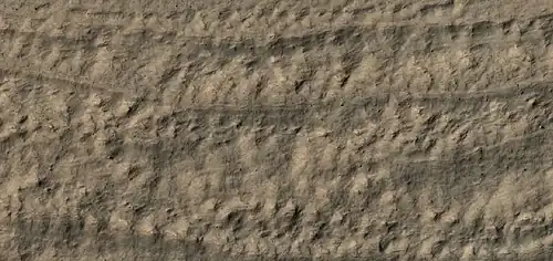 Close, color view of lineated valley fill, as seen by HiRISE under HiWish program