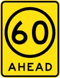 (R4-V108) 60&nbsp;km/h Speed Limit Ahead (used in Victoria)