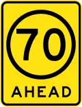 (R4-V108) 70&nbsp;km/h Speed Limit Ahead (used in Victoria)