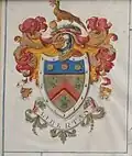 A hand scrivened and illuminated vellum detail of the Chatteris coat of arms on the grant of arms dated 30 May 1829, to William Pollett Brown Chatteris.