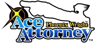 The series logo, which uses the words Ace Attorney in large fonts accompanied by the name and silhouette of the protagonist